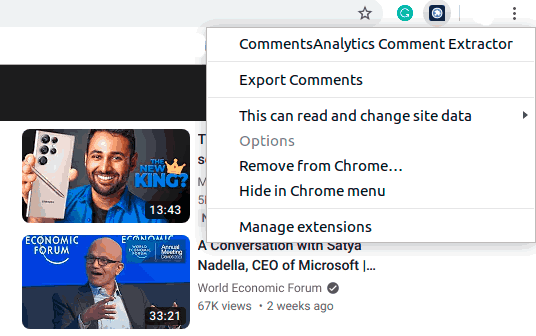 chrome extension to extract comments from youtube